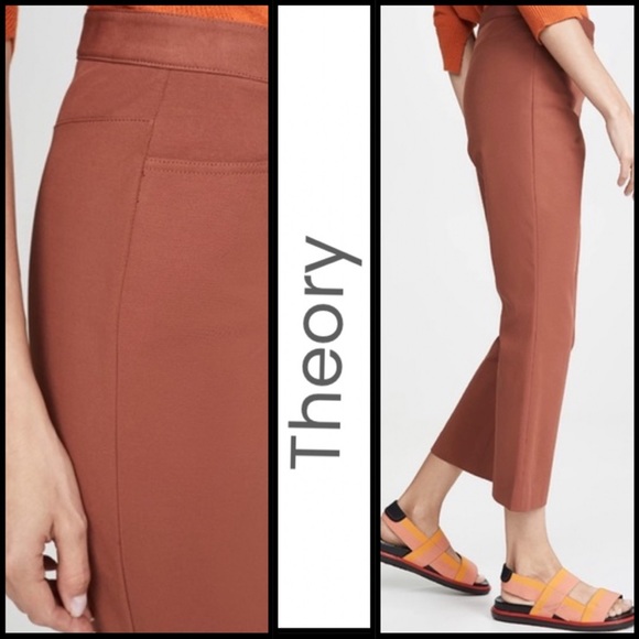 NWT Theory Double Stretch Crop Pant in Cognac - Picture 2 of 8